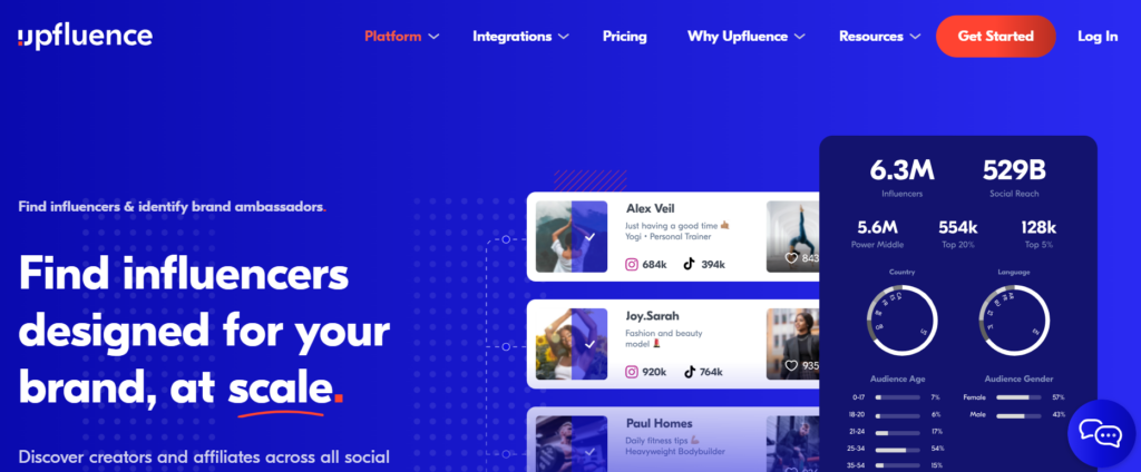 High Social’s screenshot of Upfluence’s homepage.
