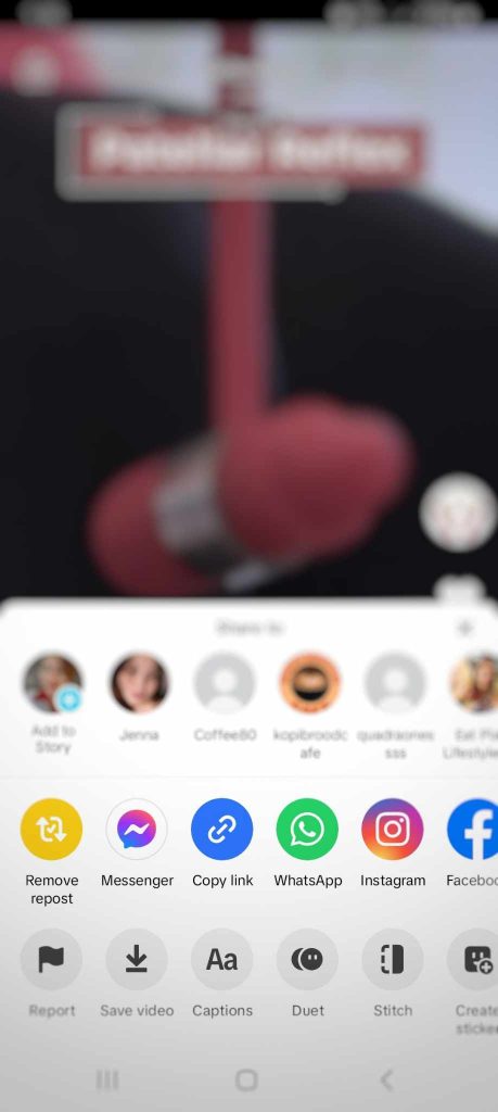 High Social’s screenshot shows the options within TikTok’s Share button. 
