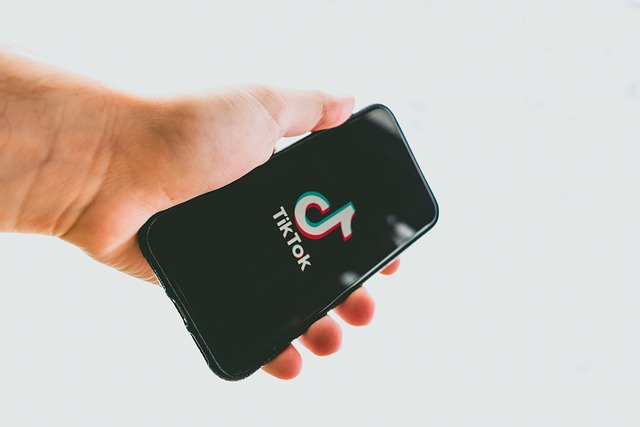  Een persoon houdt een telefoon vast waarop het TikTok-logo te zien is.