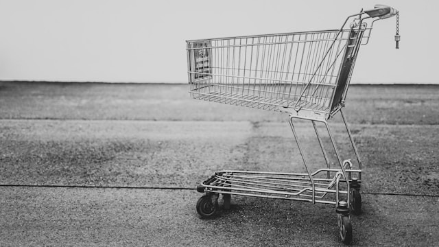 An empty shopping cart. 
