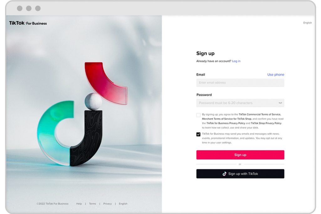 High Social’s screenshot shows the TikTok For Business sign-up page. 
