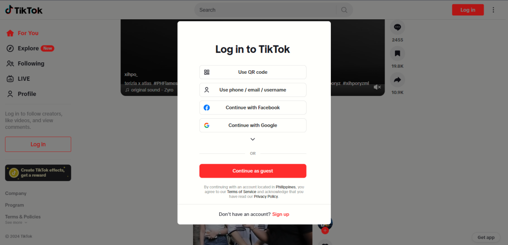 High Social’s screenshot shows how to use TikTok as a guest. 