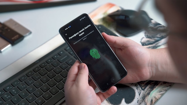 A person tries to gain access to their phone via a fingerprint scan. 
