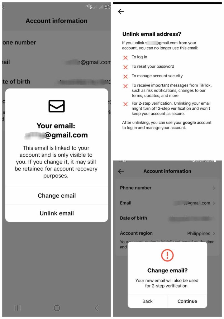 High Social’s screenshots show how to update the email address associated with the TikTok account.