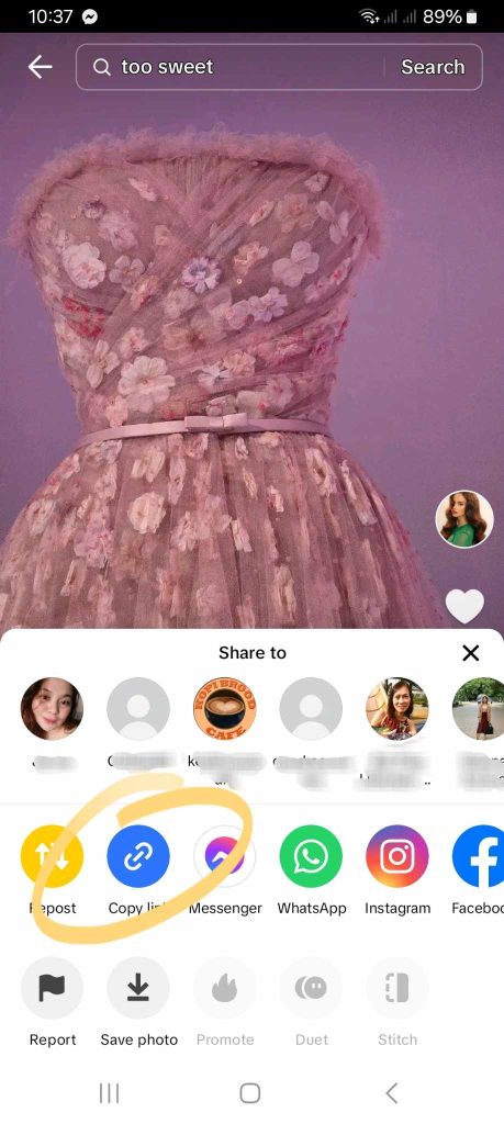 High Social’s screenshot shows how to share an image post via the Copy link option on TikTok. 
