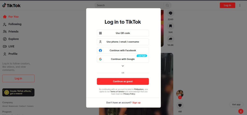 High Social’s screenshot shows how to use TikTok as a guest. 
