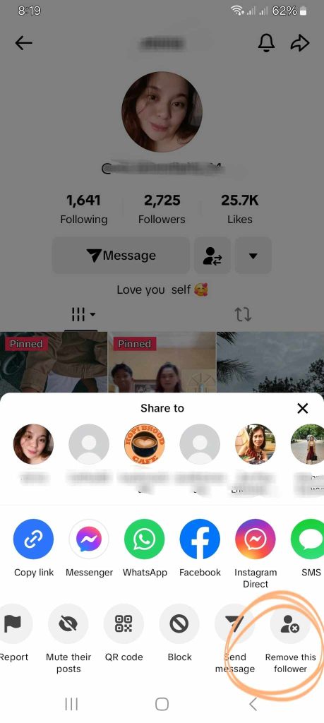 High Social’s screenshot shows TikTok’s option to remove a follower. 
