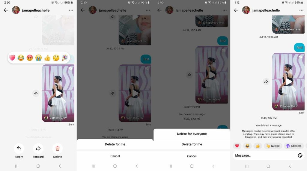 High Social’s screenshots show how to delete messages on TikTok. 
