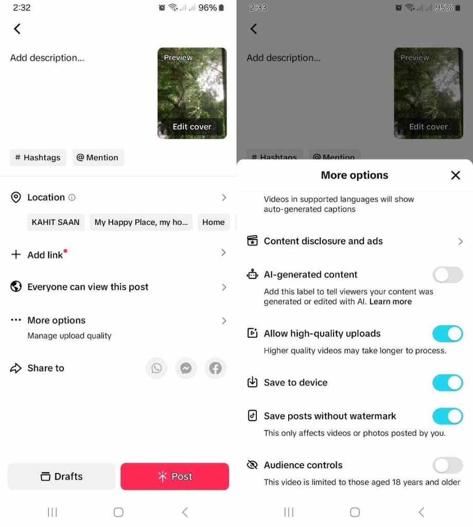 High Social’s screenshots show how to allow TikTok to upload high-quality videos. 
