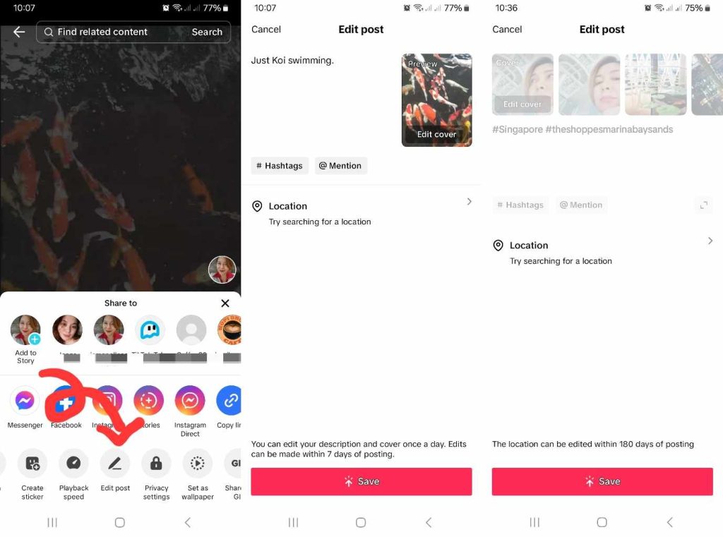 High Social’s screenshots show how to edit a TikTok video’s cover image after posting. 
