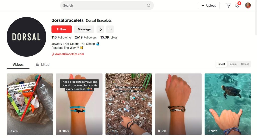 High Social’s screenshot features Dorsal Bracelets’ profile page and popular videos. 
