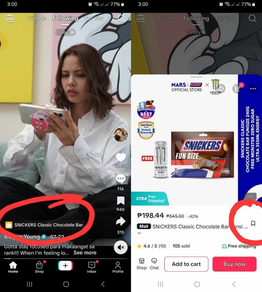 High Social’s screenshots show how to add a Favorite product to TikTok. 
