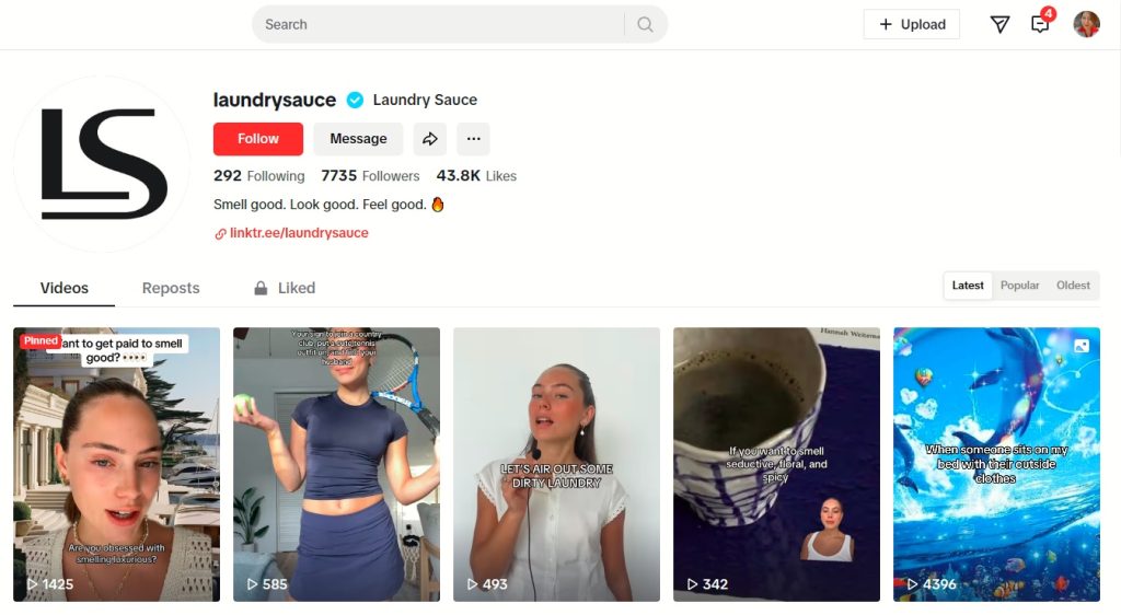 High Social’s screenshot features the Laundry Sauce brand’s TikTok page. 
