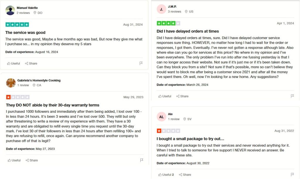 High Social’s screenshots show customer reviews of TikRoyal on TrustPilot.
