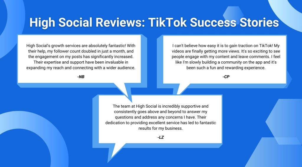 High Social's graphic showing three positive user reviews.
