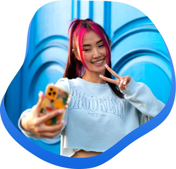 High Social's graphic including an image of a TikTok influencer with pink hair taking a selfie.