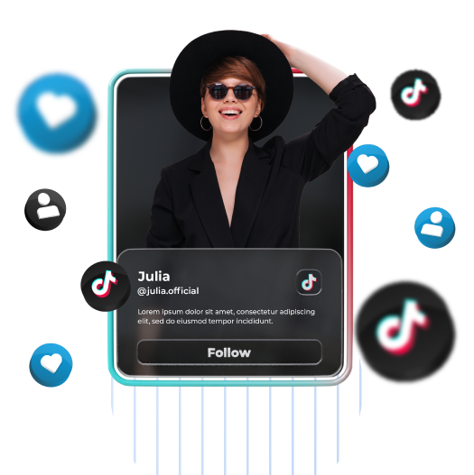 High Social's graphic showing a TikTok video of an influencer in a black hat surrounded by engagement icons.