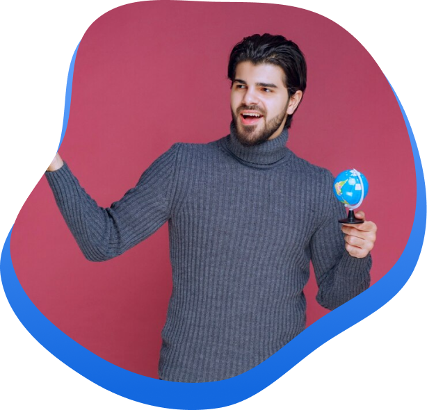 High Social's graphic showing a person holding a small globe with a questioning look.