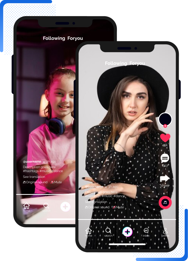 High Social's graphic showing two smartphones with example TikTok videos with influencers.