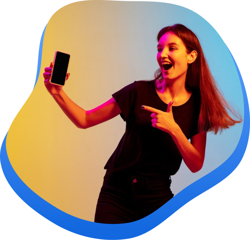 High Social's graphic showing a TikTok influencer dancing and pointing towards her smartphone.